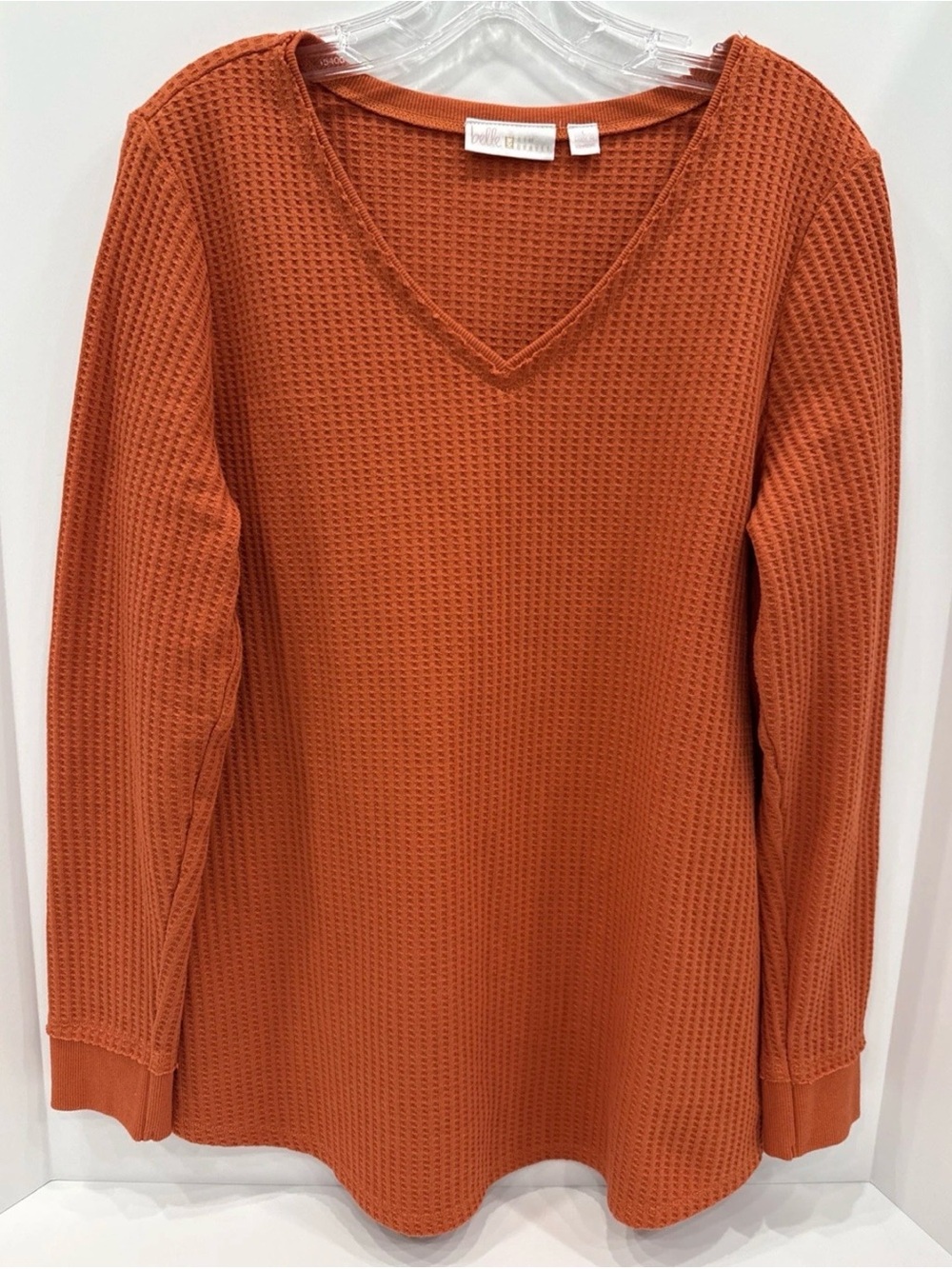 Belle by Kim Gravel Women's L Long Sleeve V-Neck Waffle Knit Top Orange